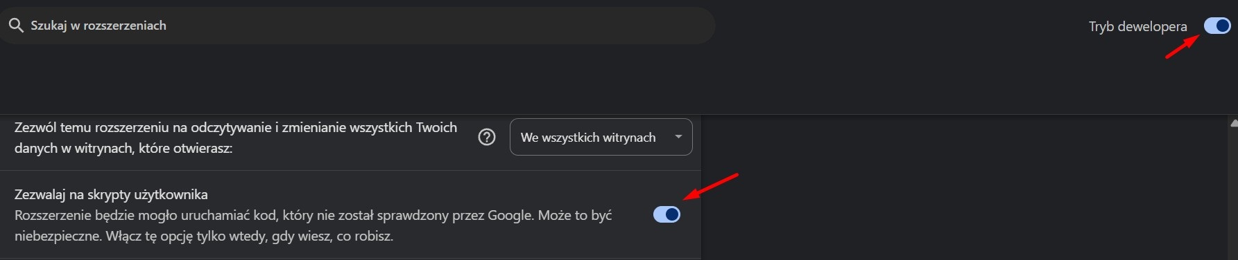 Ustawienia rozszerzenia